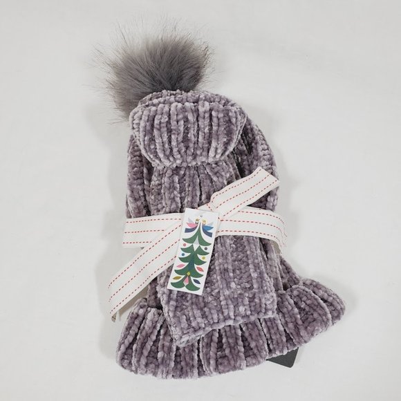 Trouve Dusty Purple Chenille Hat Fingerless Gloves - Picture 3 of 3